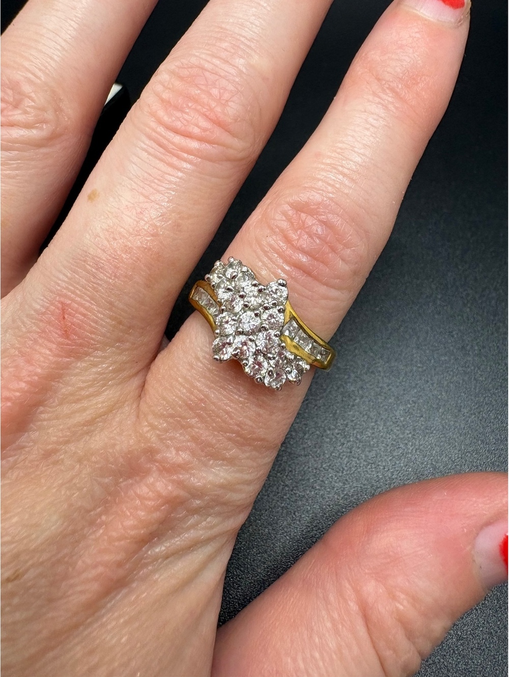 New In Box Vintage 14k Gold Plated Cluster Ring Size 7